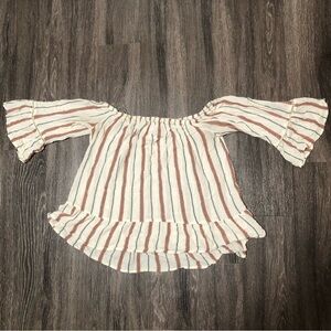 Mossimo Supply Co. Striped Off-The-Shoulder Blouse | Peasant Top, Bell Sleeves M
